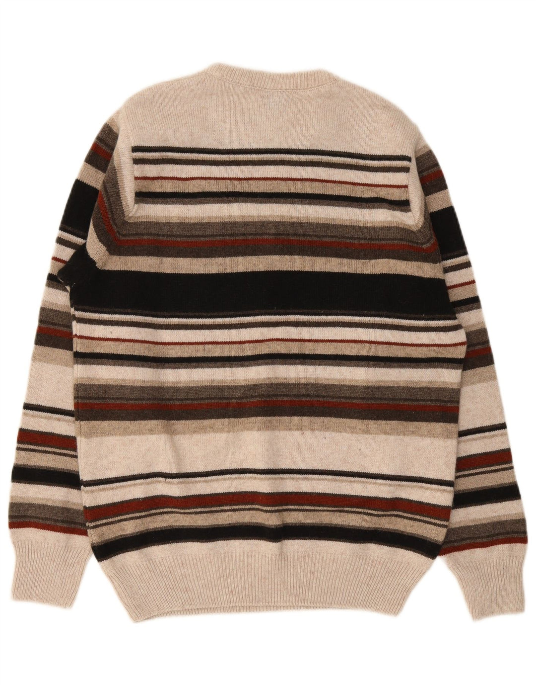 Suéter vintage masculino com gola redonda listrado médio multicolorido