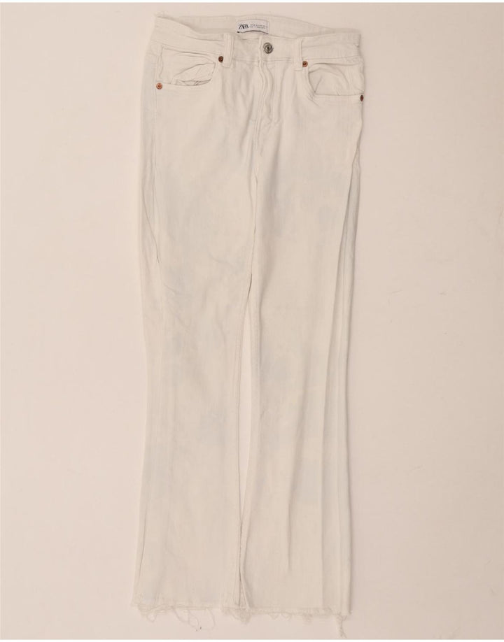 Calça jeans feminina Zara Bootcut EU 34 2XS W24 L26 algodão branco