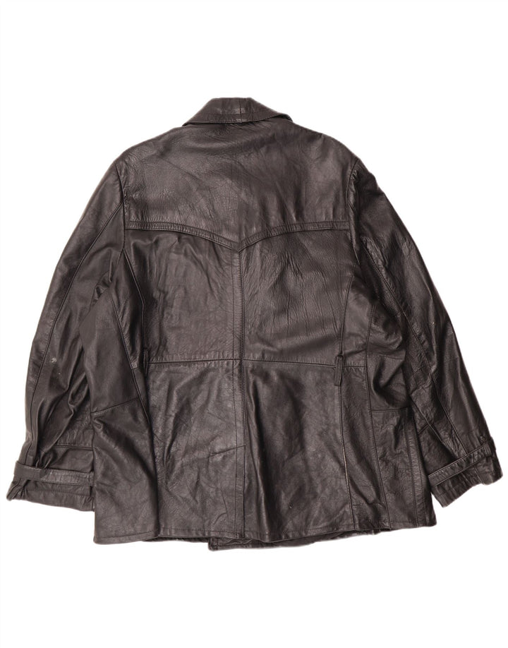 Jaqueta de couro vintage masculina com peito duplo Reino Unido 40 couro preto grande