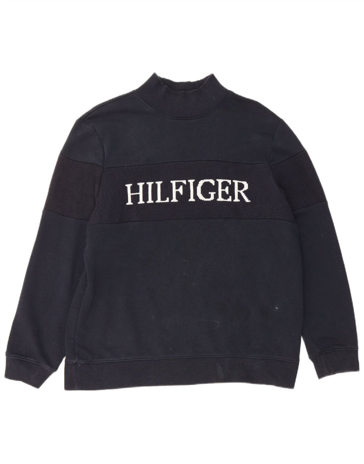 Tommy Hilfiger moletom gráfico feminino jumper UK 14 médio algodão preto