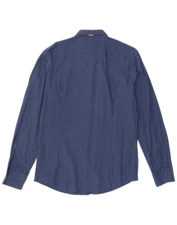 Camisa Slim Fit Masculina Hugo Boss Grande Gingham Azul
