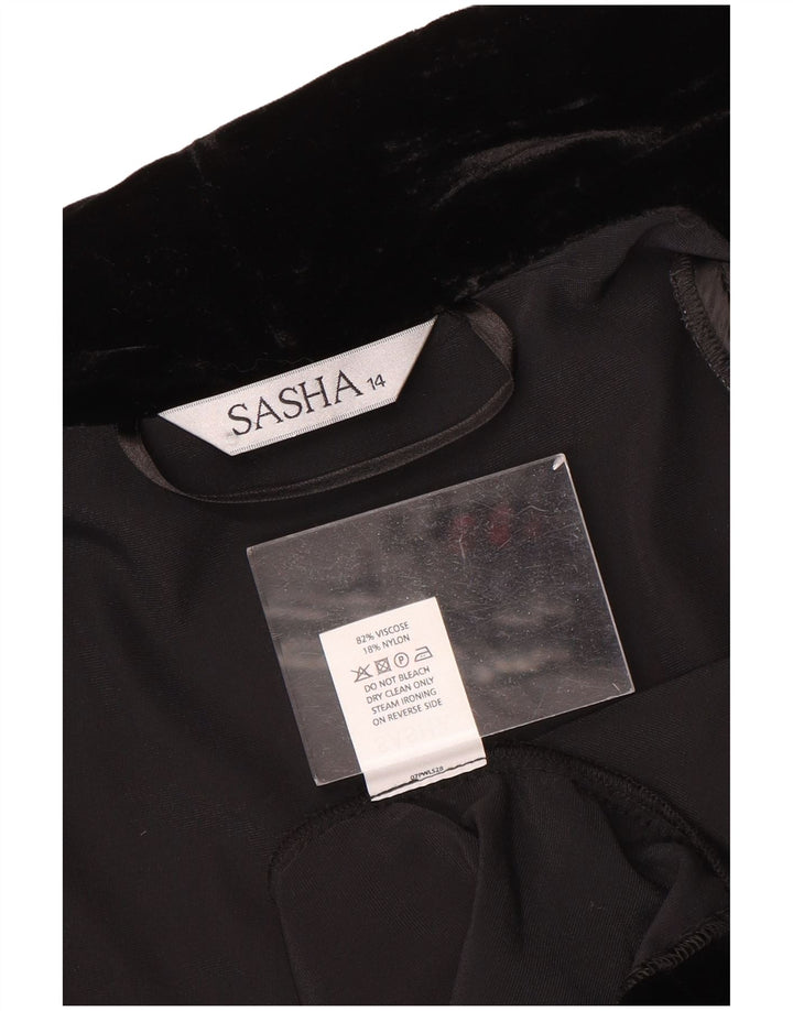 Sasha Womens Open Velour Blazer Jacket Reino Unido 14 Grande Viscose Preta