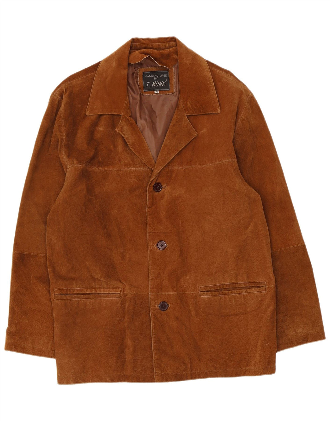 Jaqueta blazer masculina vintage de camurça com 3 botões Reino Unido 38 couro marrom médio