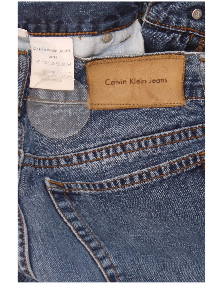 Calça jeans reta masculina Calvin Klein desgastada W34 L31 algodão azul