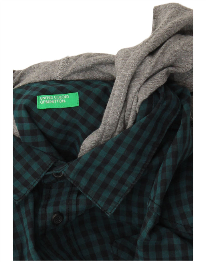 Camisa masculina com capuz Benetton pequena azul guingão