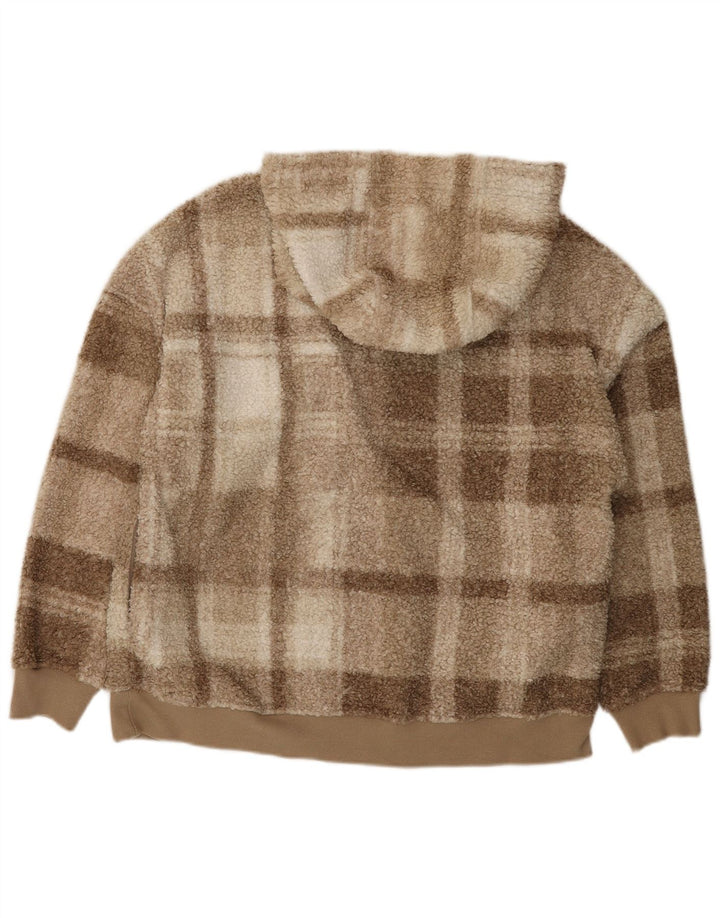 Suéter de lã feminino Marks & Spencer com gola e zíper Reino Unido 14 xadrez marrom médio