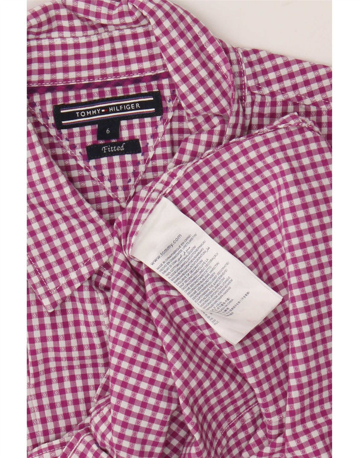 Camisa justa feminina Tommy Hilfiger US 6 médio roxo algodão guingão