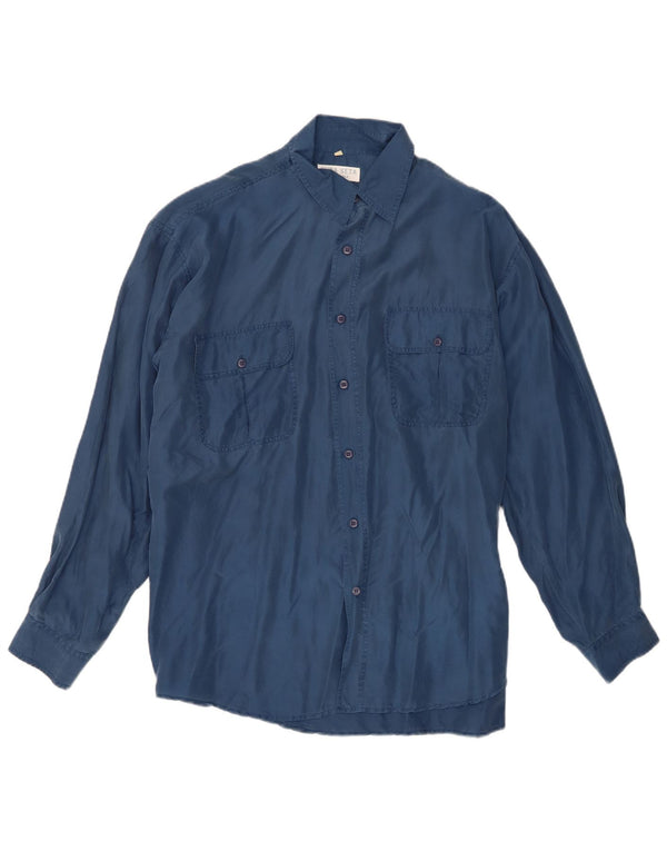 Camisa masculina vintage grande seda azul