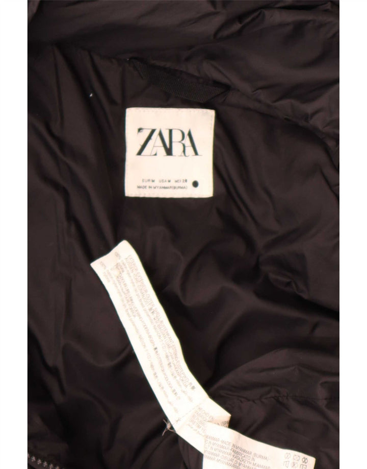 Jaqueta acolchoada com capuz feminina Zara UK 14 médio preto nylon