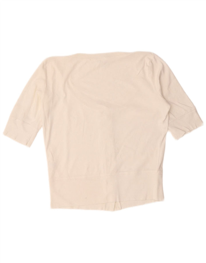 Suéter cardigã feminino de manga curta Marks & Spencer Reino Unido 12 médio branco