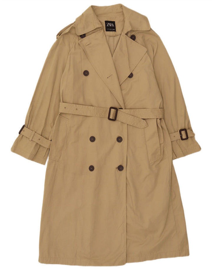 Zara Womens Oversized Trench Coat UK 6 XS Bege Poliéster