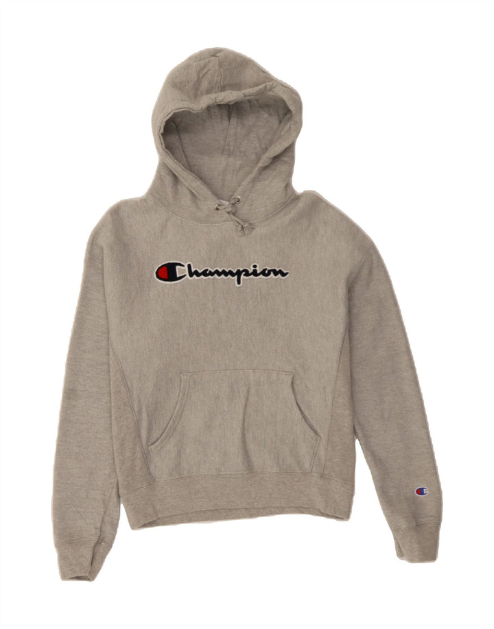 CHAMPION Womens Graphic Hoodie Jumper UK 14 Medium Grey Cotton Vintage Champion and Second-Hand Champion from Messina Hembry 