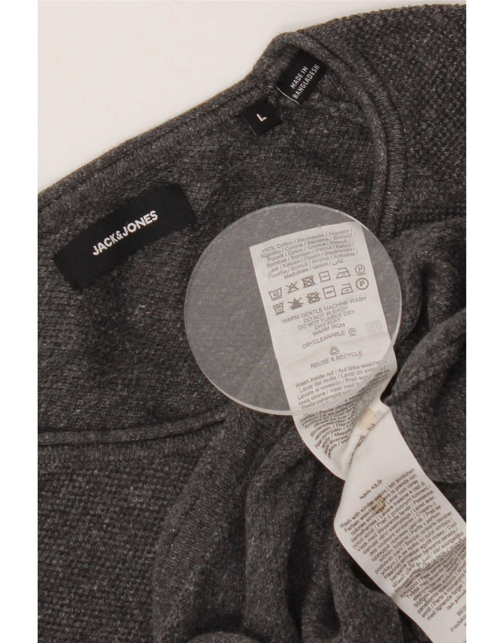 Jack & Jones Camiseta masculina de manga comprida grande algodão cinza