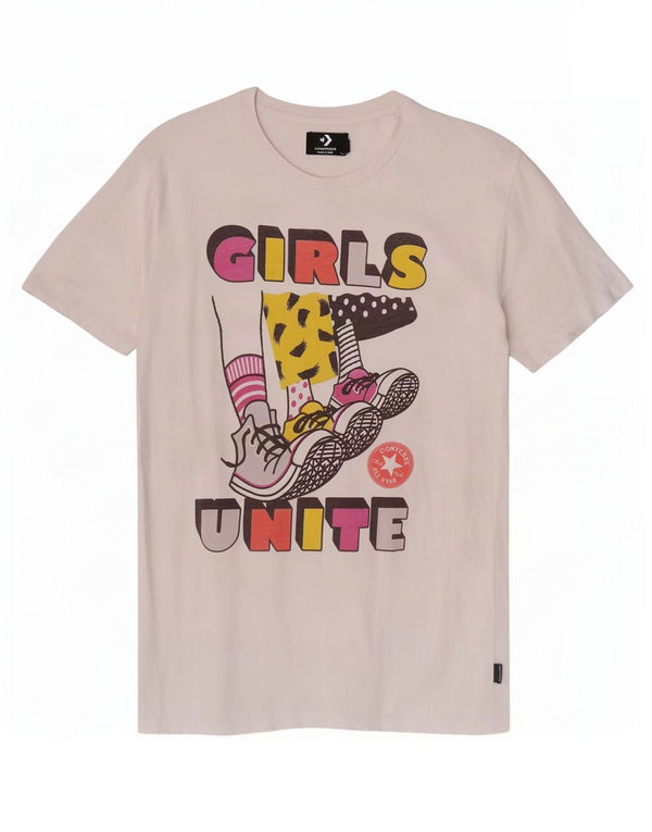 Camiseta feminina Converse Chuck Taylor Graphic UK 10 pequena algodão branco