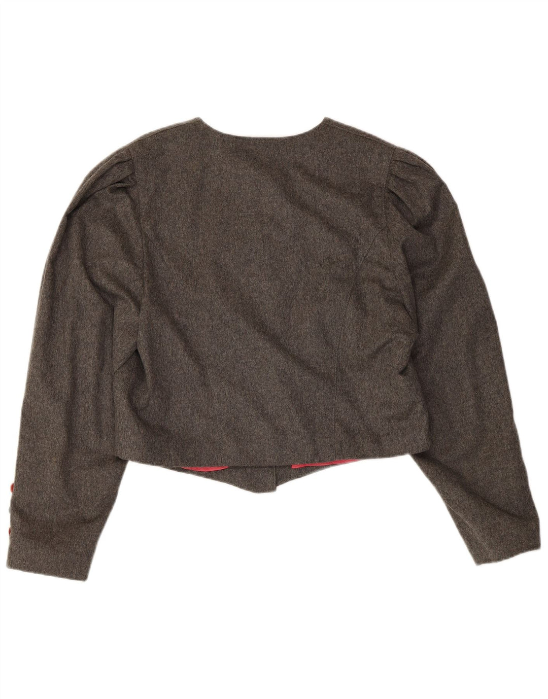 Jaqueta blazer feminina Julius Lang crop 6 botões Reino Unido 14 lã cinza médio