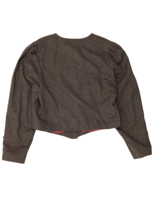 Jaqueta blazer feminina Julius Lang crop 6 botões Reino Unido 14 lã cinza médio