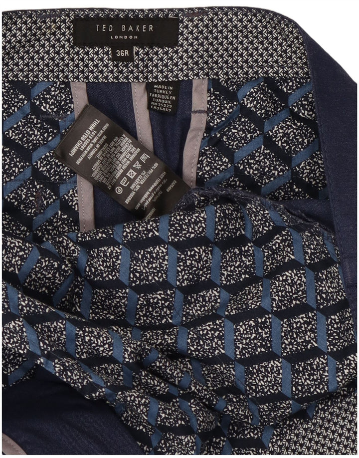Calça masculina Ted Baker Slim Suit W36 L28 azul marinho poliéster