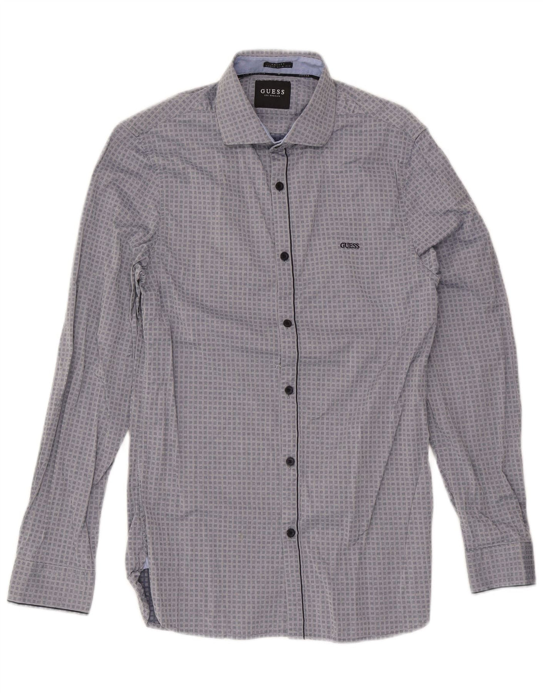 Camisa masculina Guess Valley Super Slim Fit algodão geométrico cinza médio