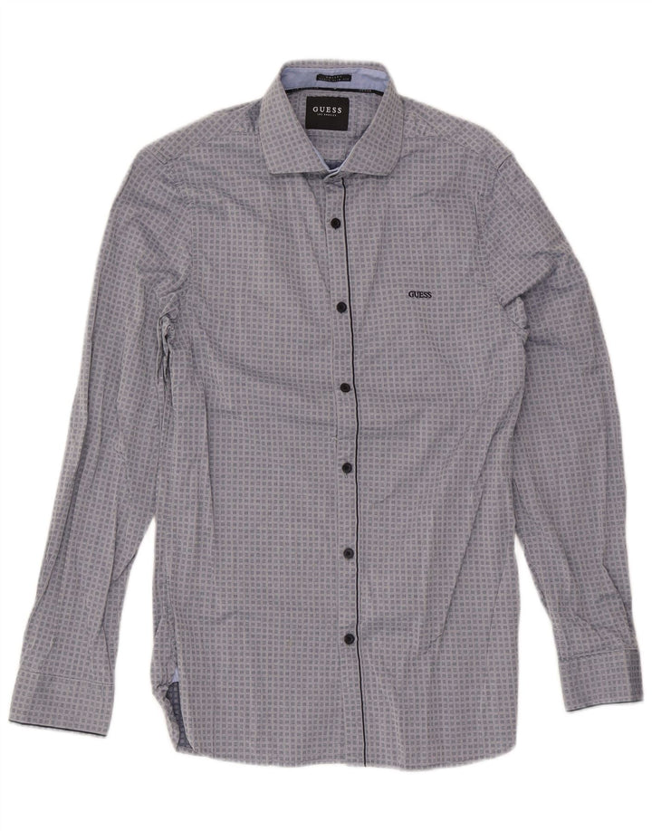 Camisa masculina Guess Valley Super Slim Fit algodão geométrico cinza médio