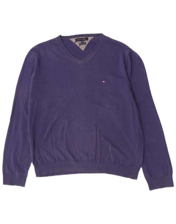 Suéter masculino Tommy Hilfiger com decote em V 2XL algodão azul marinho
