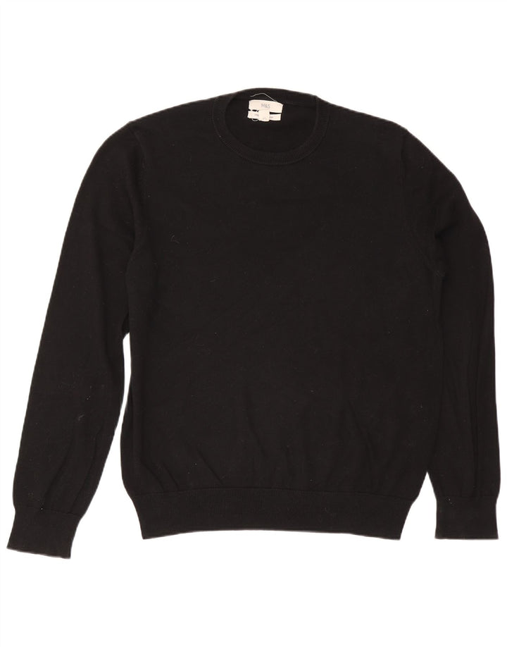 Suéter masculino Marks & Spencer com gola redonda, grande algodão preto