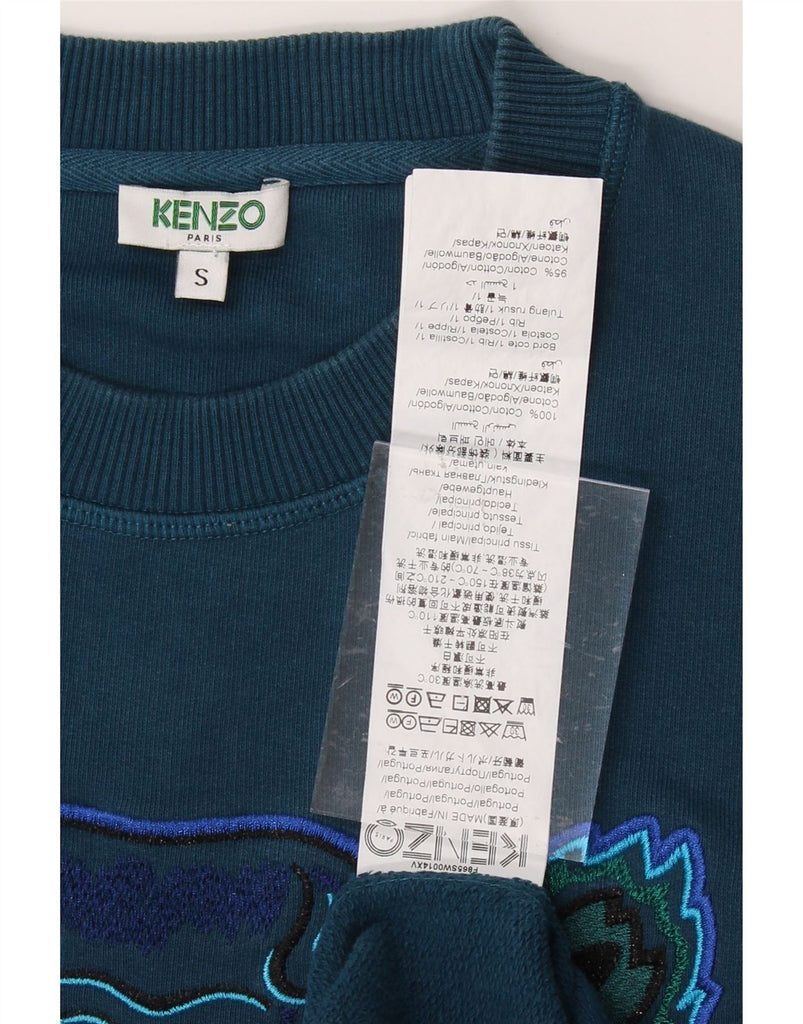 KENZO Mens Paris Graphic Sweatshirt Jumper Small Turquoise Cotton Vintage Kenzo and Second-Hand Kenzo from Messina Hembry 