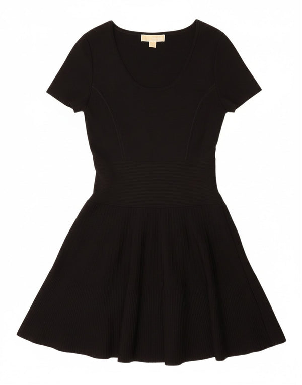 Vestido feminino MICHAEL KORS evasê UK 12 médio preto listrado rayon