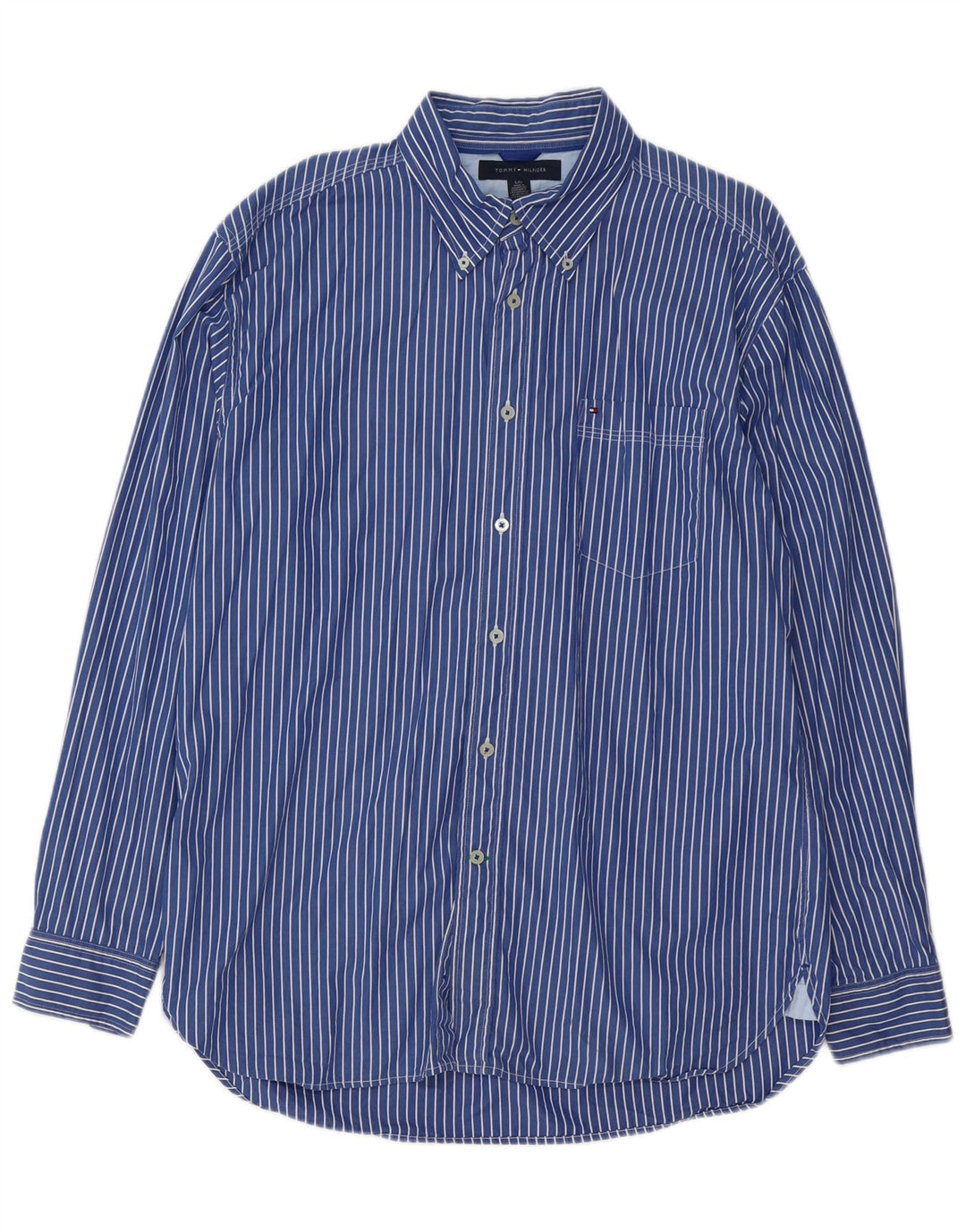 Camisa masculina TOMMY HILFIGER grande listrada azul algodão anos 80