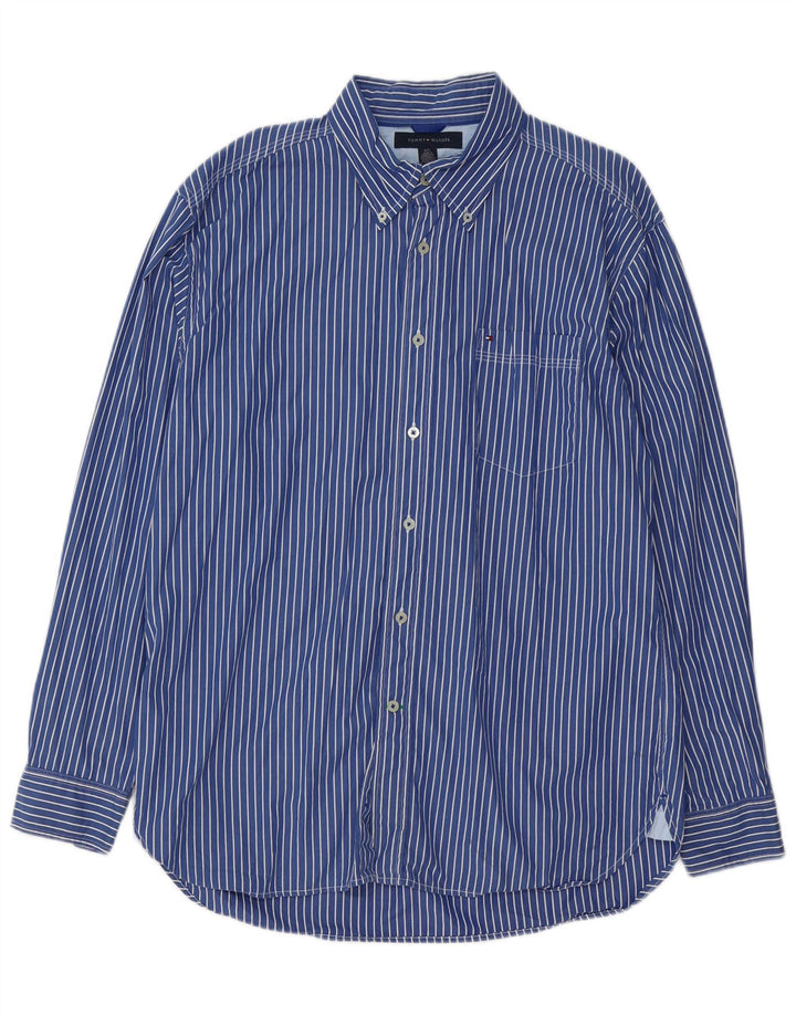 Camisa masculina TOMMY HILFIGER grande listrada azul algodão anos 80