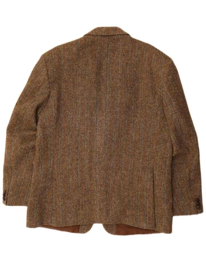 Jaqueta blazer masculina de 2 botões Harris Tweed Reino Unido 44 2XL lã espinha de peixe marrom