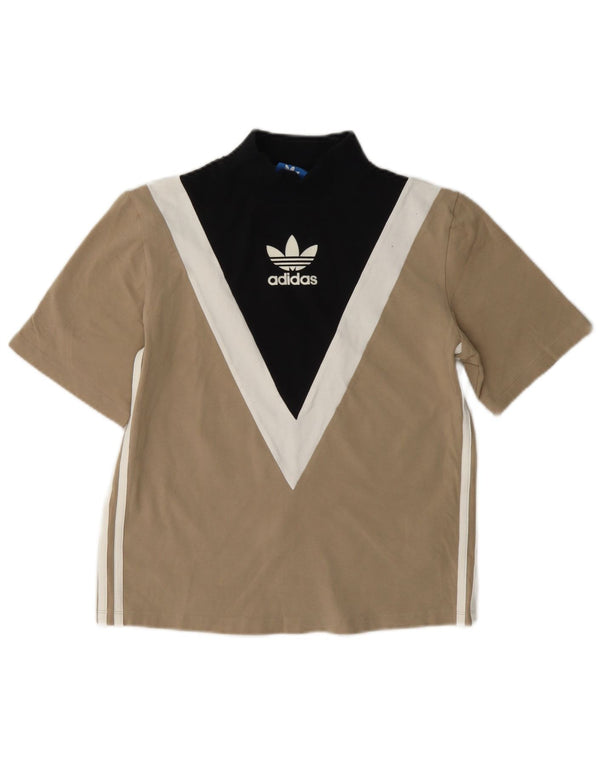 Camiseta feminina gráfica Adidas UK 8 pequena bege colorblock algodão