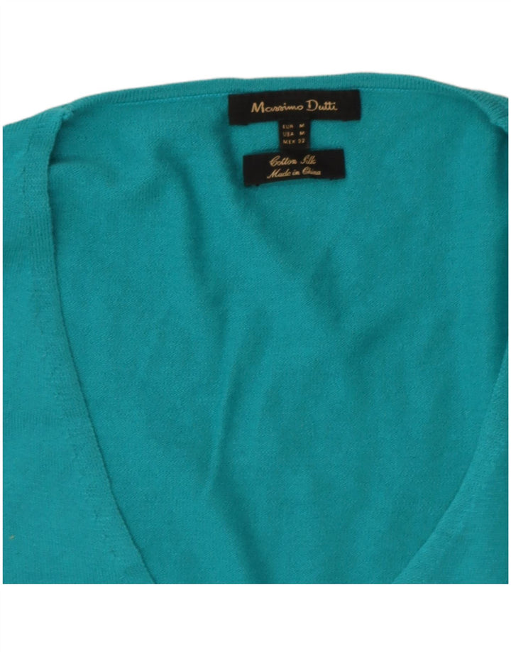 Suéter feminino Massimo Dutti com decote em V Reino Unido 12 algodão azul médio