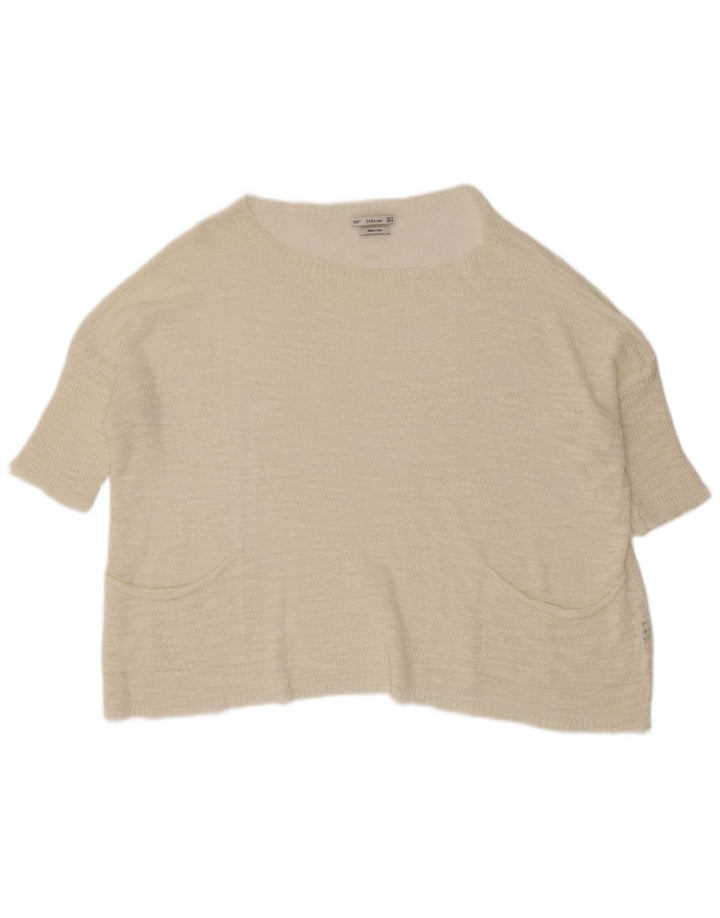 Zara Suéter feminino transparente com gola canoa Reino Unido 14 Médio Off White