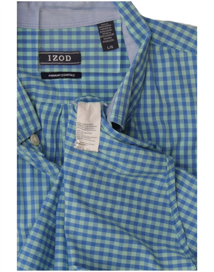 Camisa masculina Izod grande algodão guingão azul