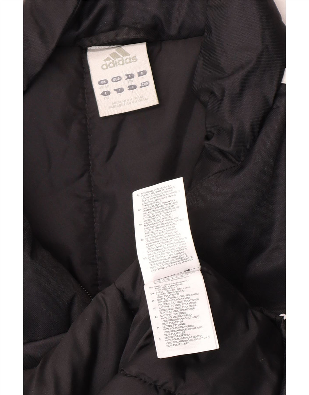 Casaco acolchoado gráfico masculino Adidas UK 38/40 médio preto nylon