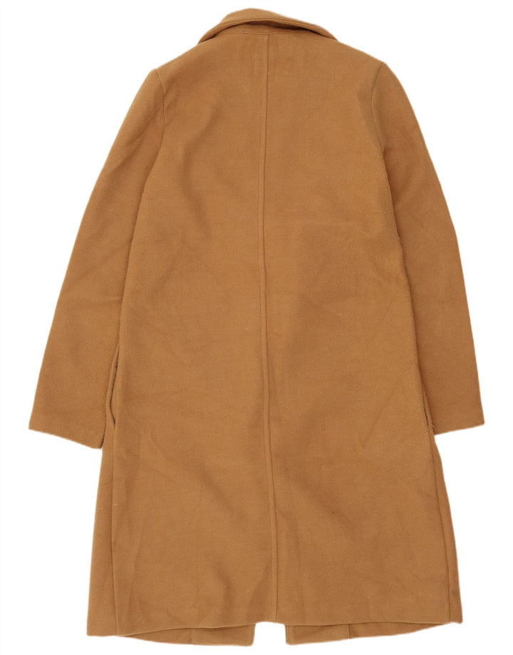 Sobretudo aberto feminino Zara UK 10 pequeno poliéster marrom