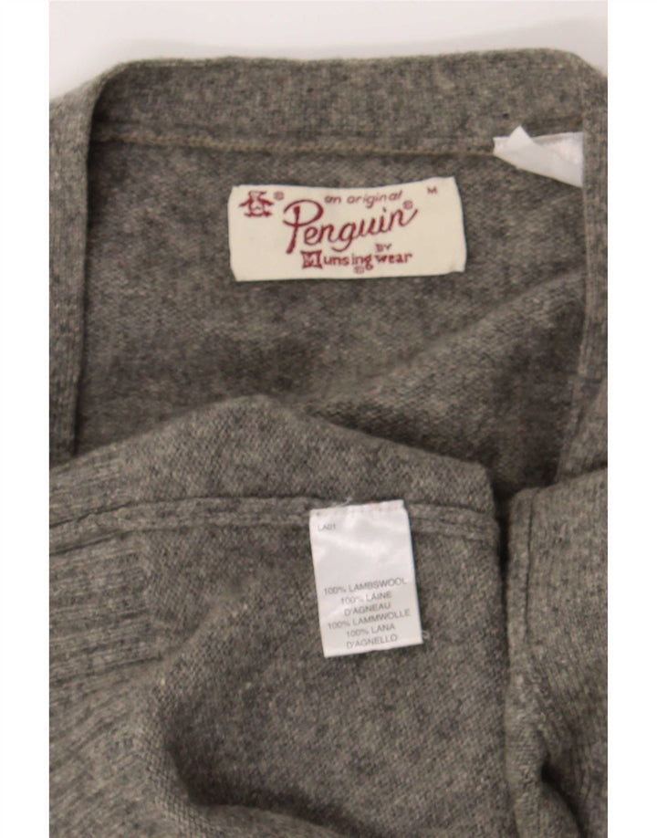 Suéter cardigã masculino Penguin lã de cordeiro cinza médio