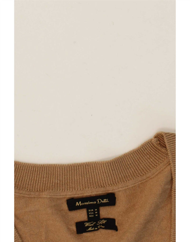 Suéter feminino Massimo Dutti com decote em V Reino Unido 12 lã bege médio