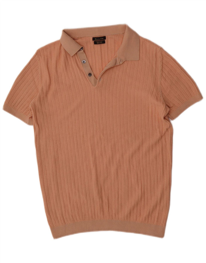 Suéter masculino MASSIMO DUTTI de manga curta com gola polo rosa médio