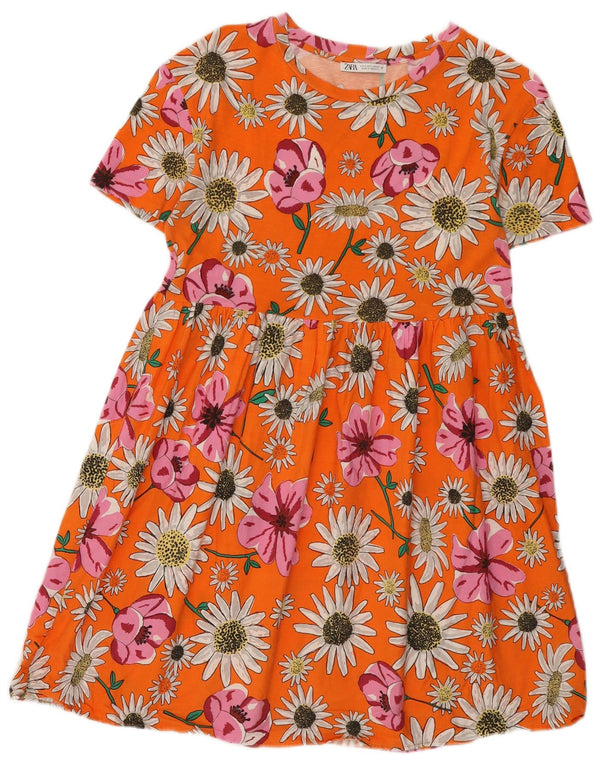 Vestido feminino plissado linha A Zara Reino Unido 10 pequeno algodão floral laranja