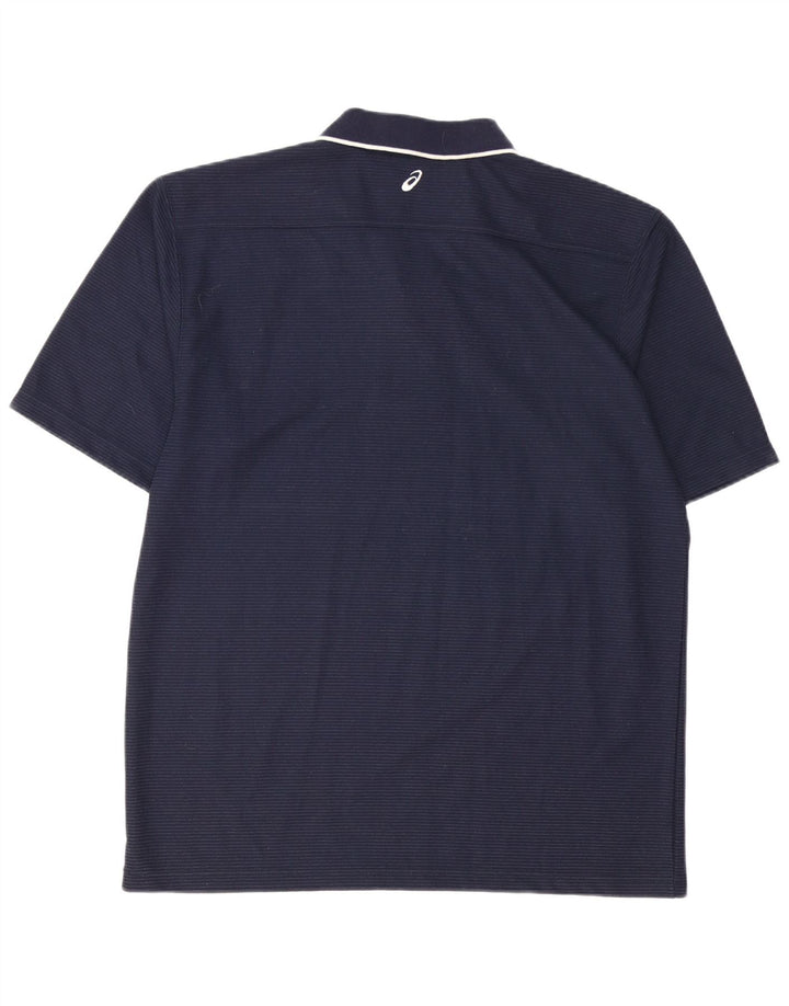 Camisa polo masculina ASICS grande algodão listrado azul marinho
