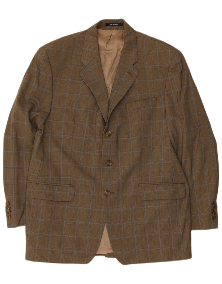 Jaqueta Blazer Masculina de 3 Botões da Chaps Ralph Lauren Reino Unido 40 Grande Cáqui Xadrez