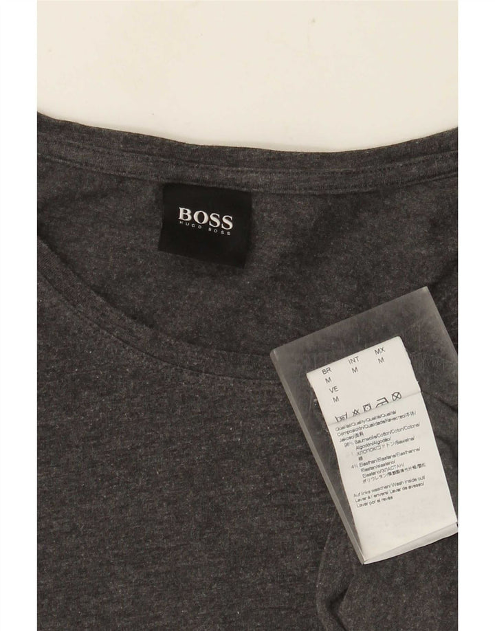 Hugo Boss Mens Graphic Top Manga Longa Médio Algodão Cinza