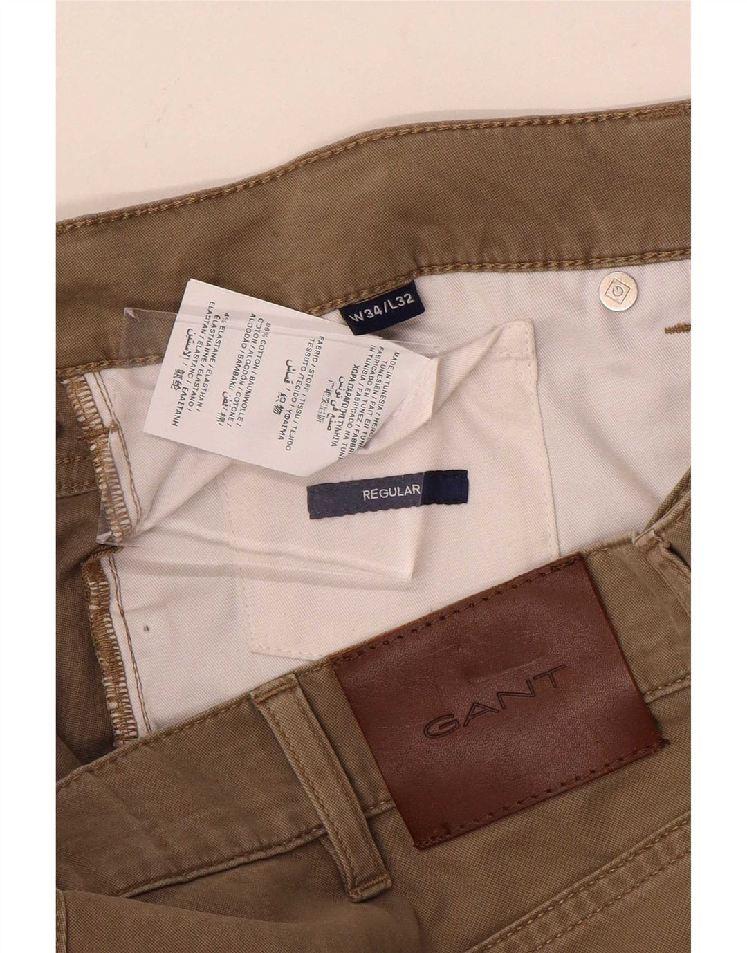 Calça masculina casual regular Gant W34 L32 algodão bege