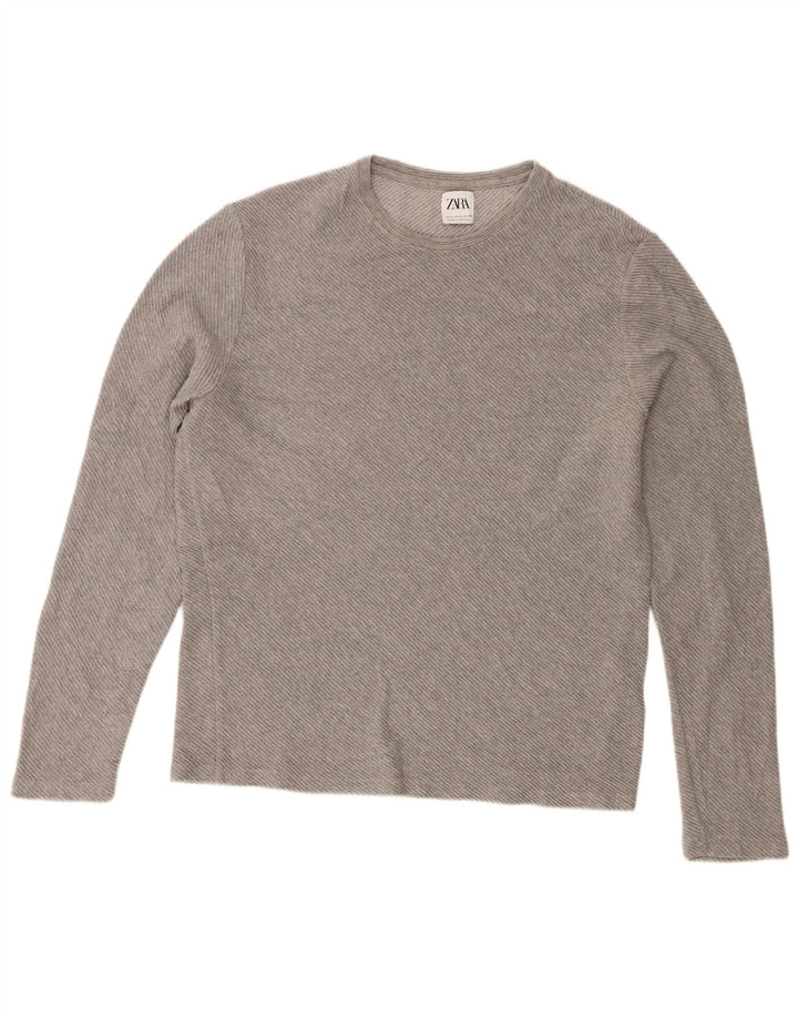 Zara Top masculino manga comprida grande algodão cinza
