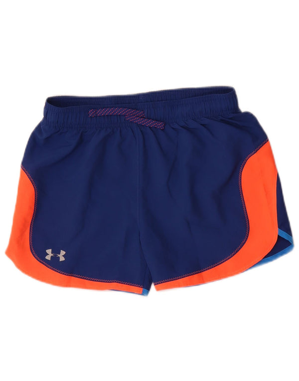Shorts esportivos femininos Under Armour UK 10 pequeno bloco colorido azul