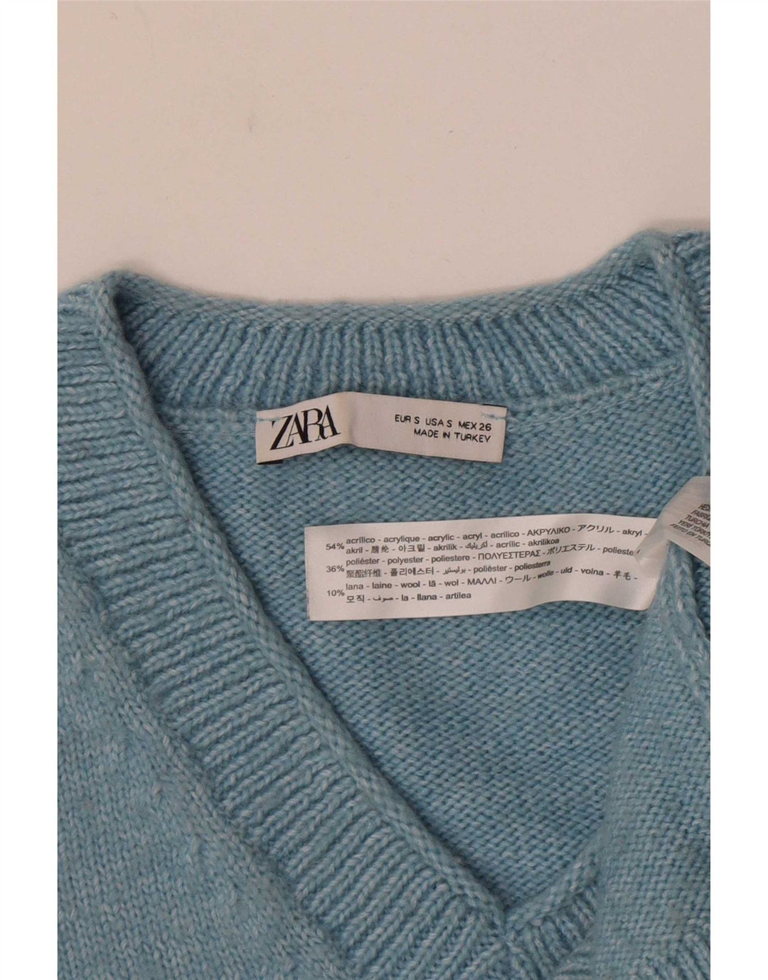 Zara Suéter feminino oversized com decote em V Reino Unido 10 pequeno azul acrílico