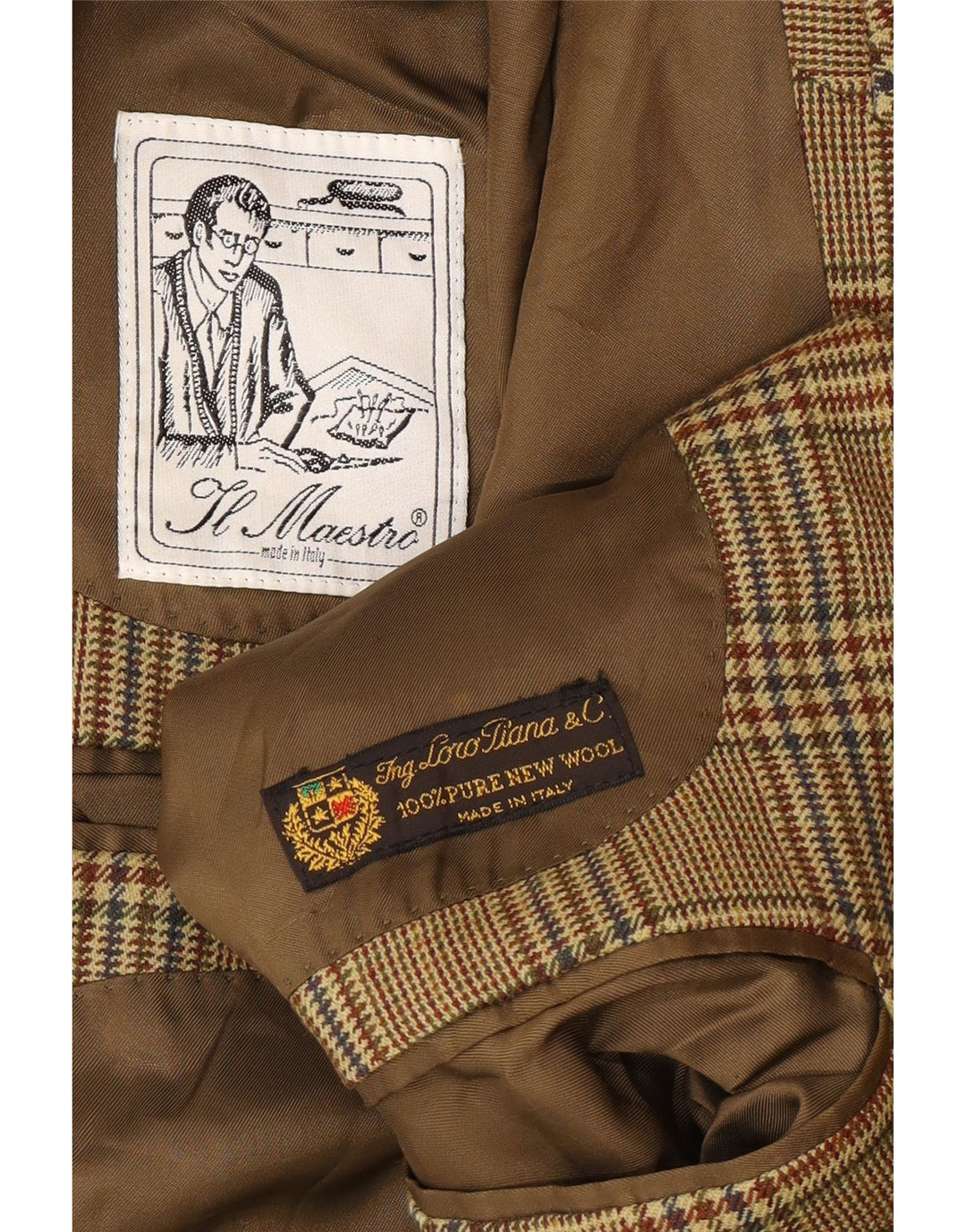 Jaqueta blazer masculina vintage com 2 botões Reino Unido 40 grande houndstooth bege