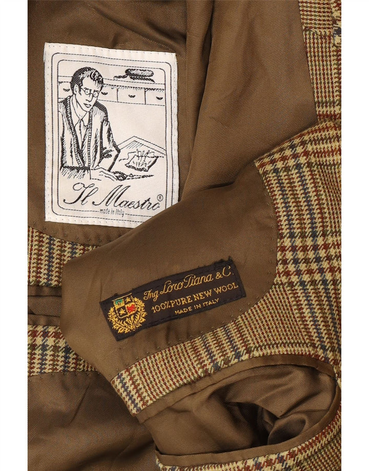 Jaqueta blazer masculina vintage com 2 botões Reino Unido 40 grande houndstooth bege