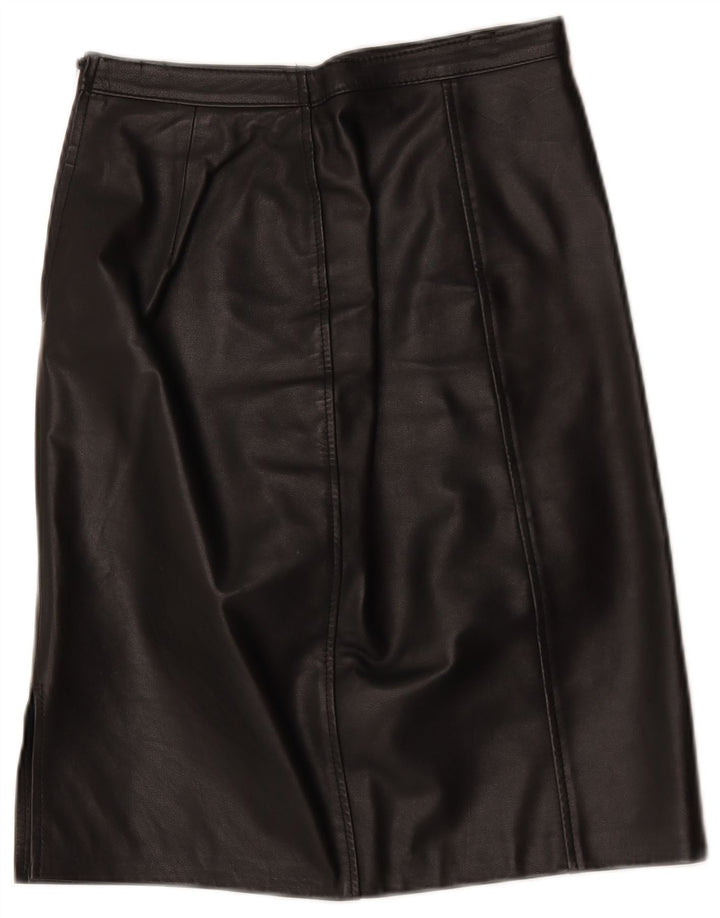 Saia de couro feminina vintage W28 média preta